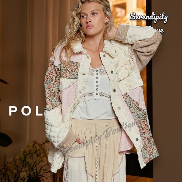 POL Coastal Bohemian Luxurious Quilted Jacquard Collared Button Up Comfy Jacket - Picture 7 of 16